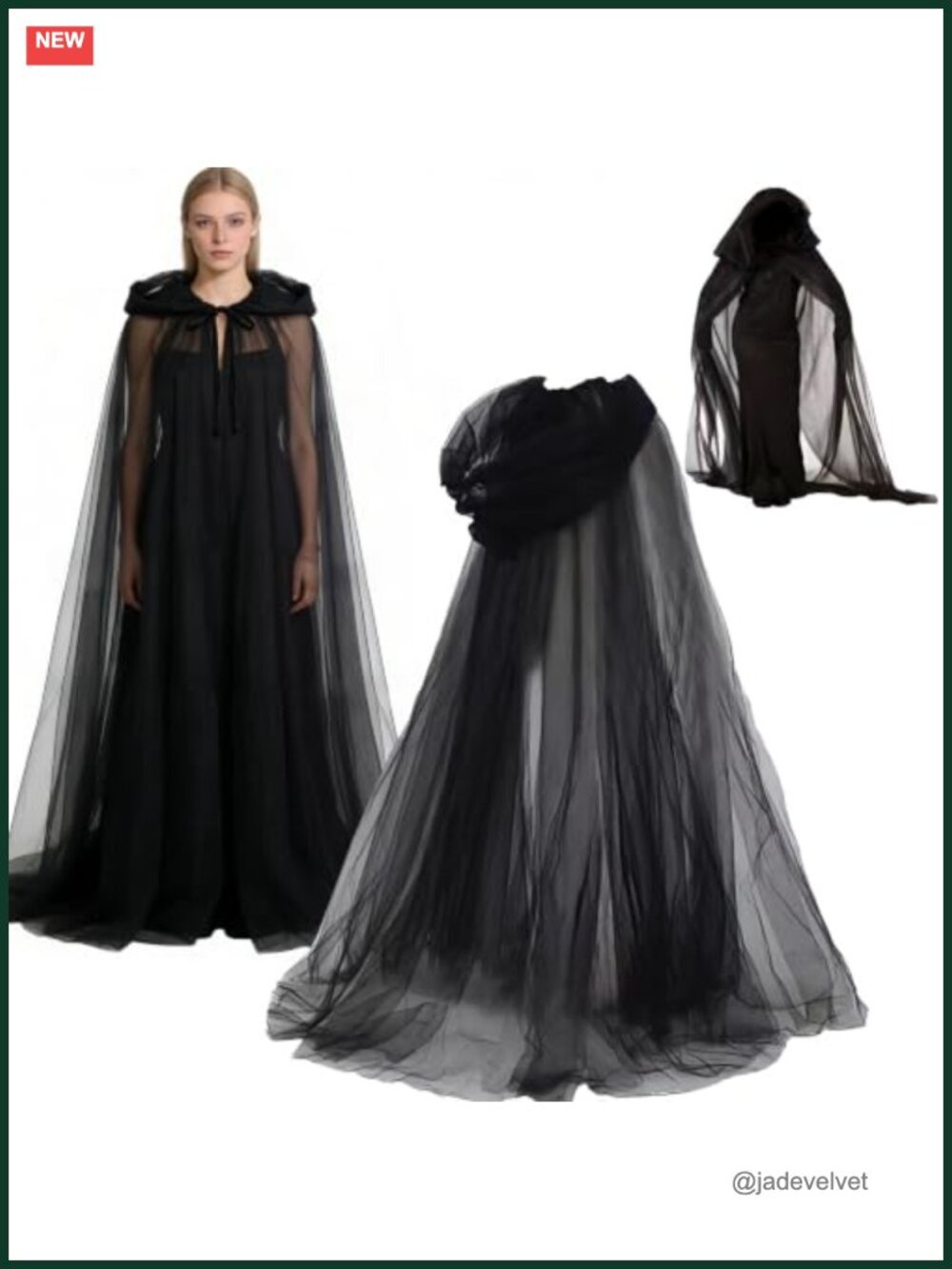 Medieval Hooded Cloak Gothic Witch Cape 3-Layer Chiffon Unisex Cosplay Costume
